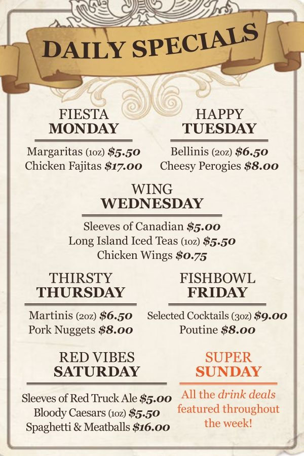 daily specials menu